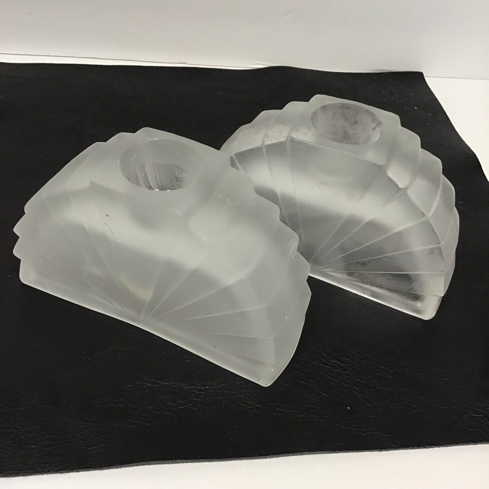 RARE Early 20th Century Art Deco Glass Opaque Candle Holders A Pair 4”X2”